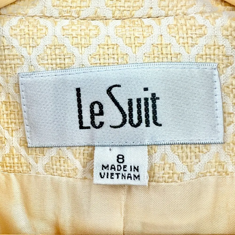 NWT Le Suit Town and Country Yellow Beige Diamond Tweed Blazer 3 Button SIZE 8 - Image 7
