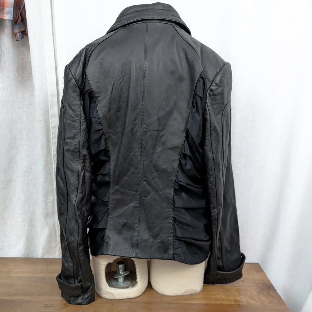 Nicole Miller Black Leather Moto Styled jacket with billowy sides XL - Image 5
