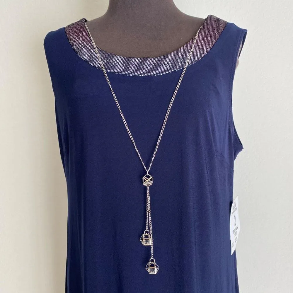 R&M Richards sz Various Metallic Jacket‎ Dress with Removable Necklace - Image 3