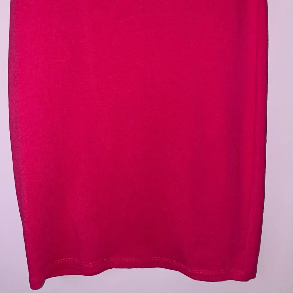 Zara Mini Dress M Bodycon Hot Pink High Neck Sleeveless Soft Stretch - Image 4