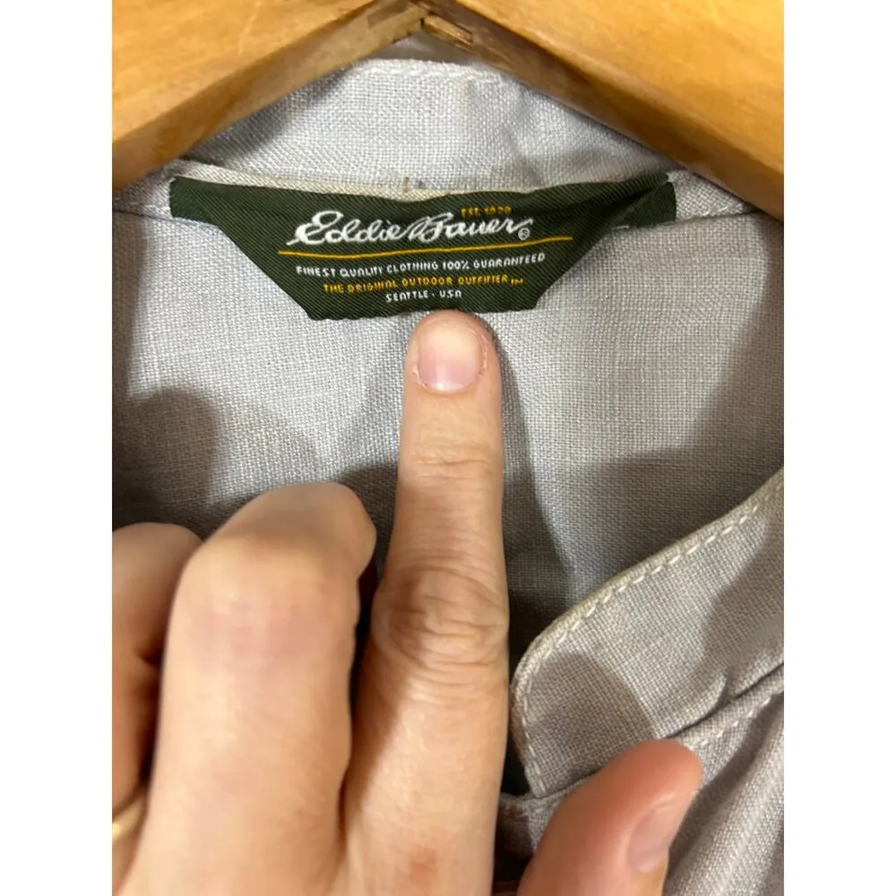 Eddie Bauer Jacket Small PETITE Gray 100% Linen Casual Patch Pockets Boxy - Image 8