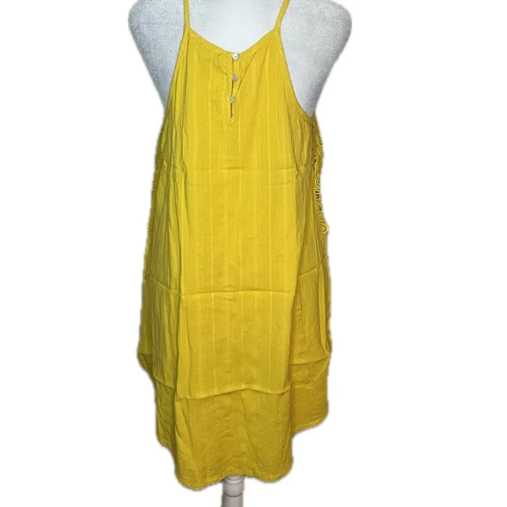 Venus Bright Yellow Cotton Crochet Lace Detail Sundress | Size 6 | - Image 5