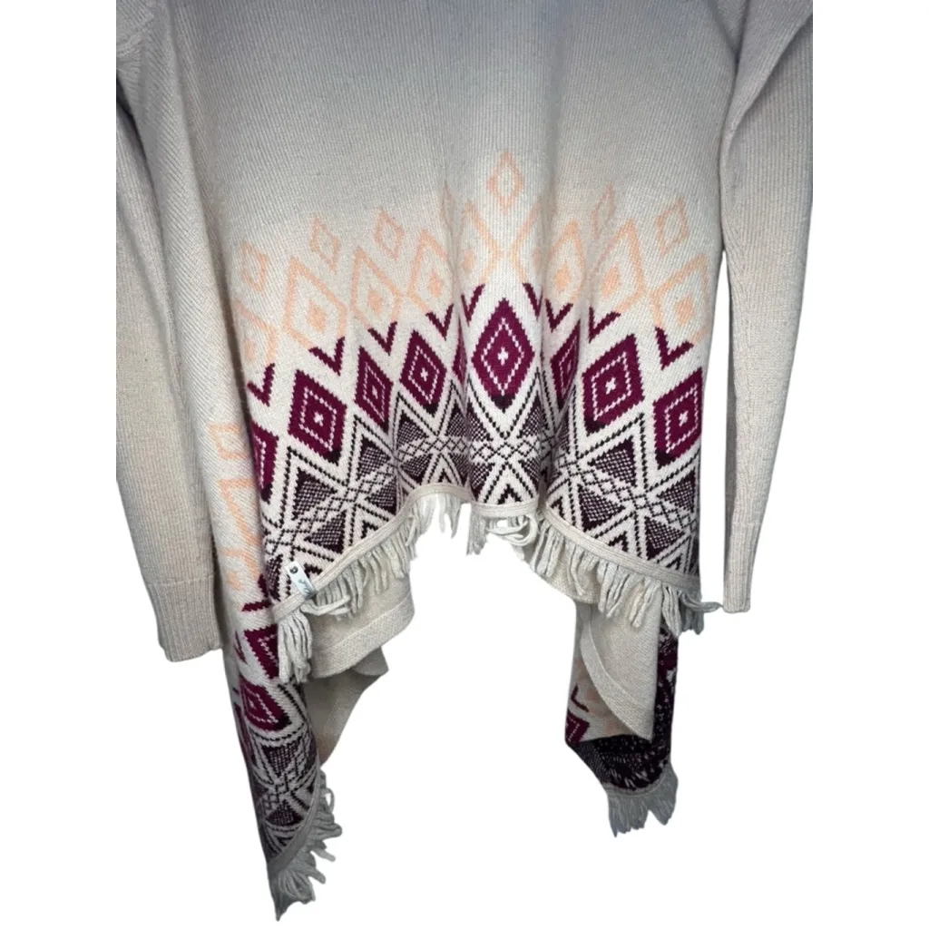 Woolrich Boho Southwestern Open Front Cardigan Sweater With Fringe Hem - Image 4