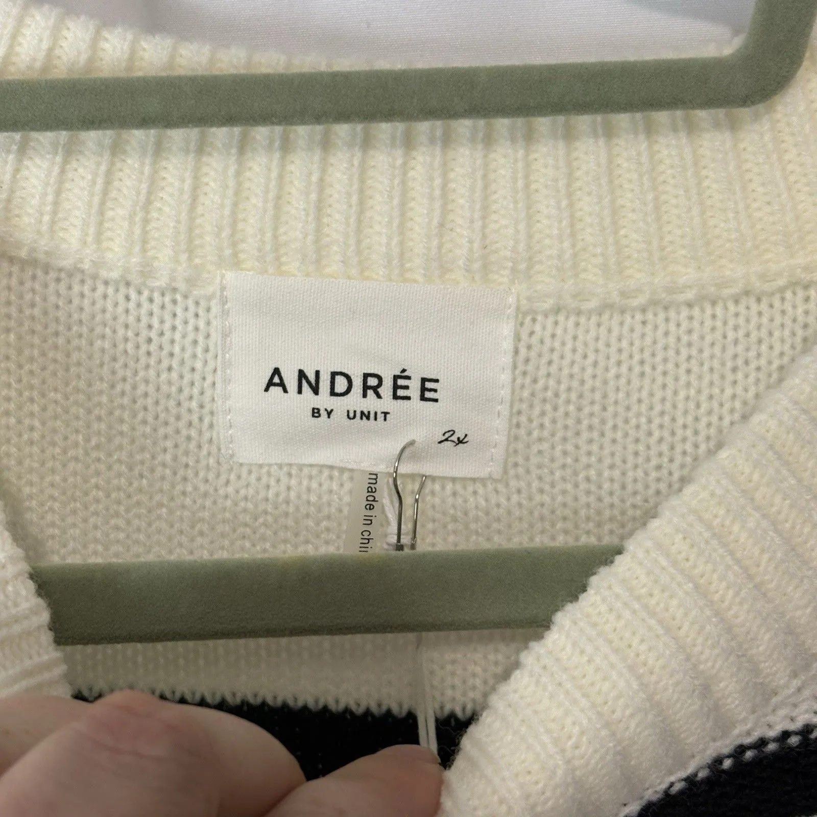 NWT Andree By Unit Oversized Sweater Womens Black White Stiped LS Pullover Sz 2X - Image 6