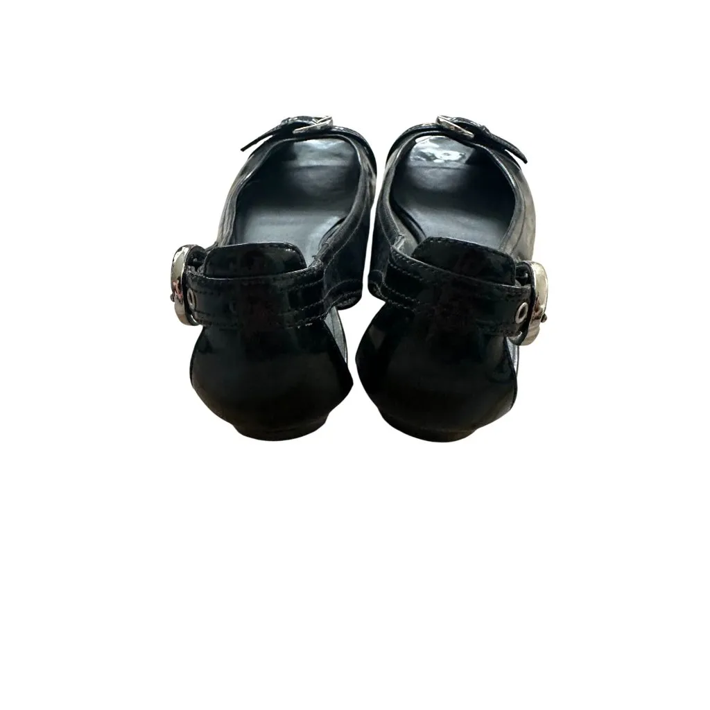 STUART WEITZMAN Black Patent Leather Peeptoe Buckle Flats Size 6.5 - Image 4