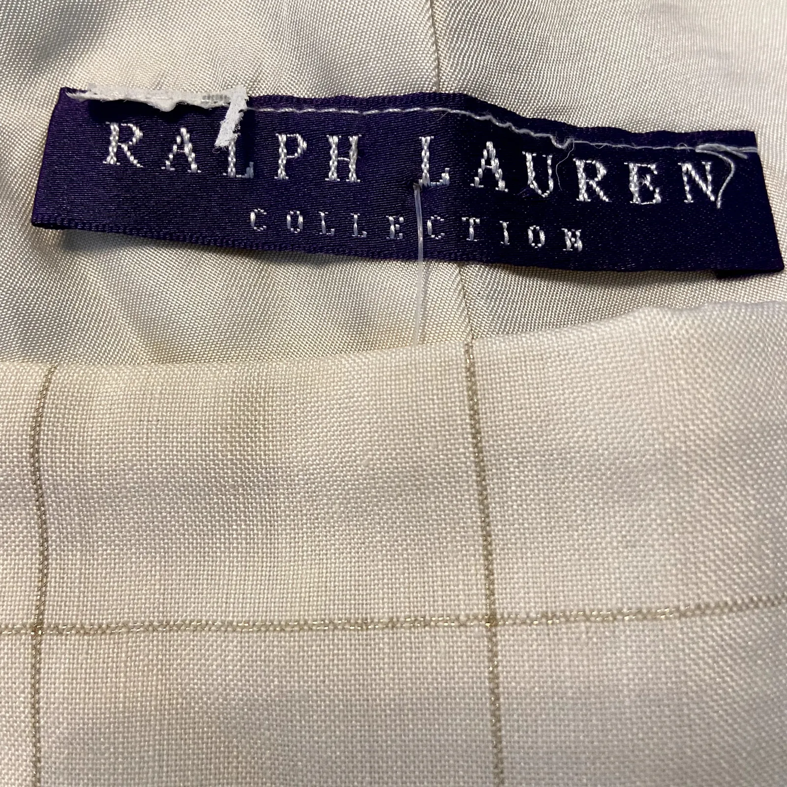 Ralph Lauren Purple Label Pencil Skirt High Waisted Plaid Zip Slip Cream 26" 2 - Image 3