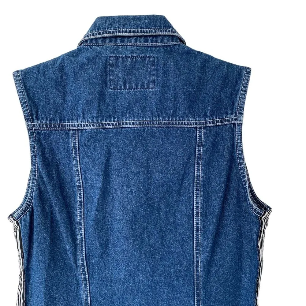 Vintage Revolt Denim Jean Sleeveless Dress button SIDE STRIPE dress size medium Blue - Image 7