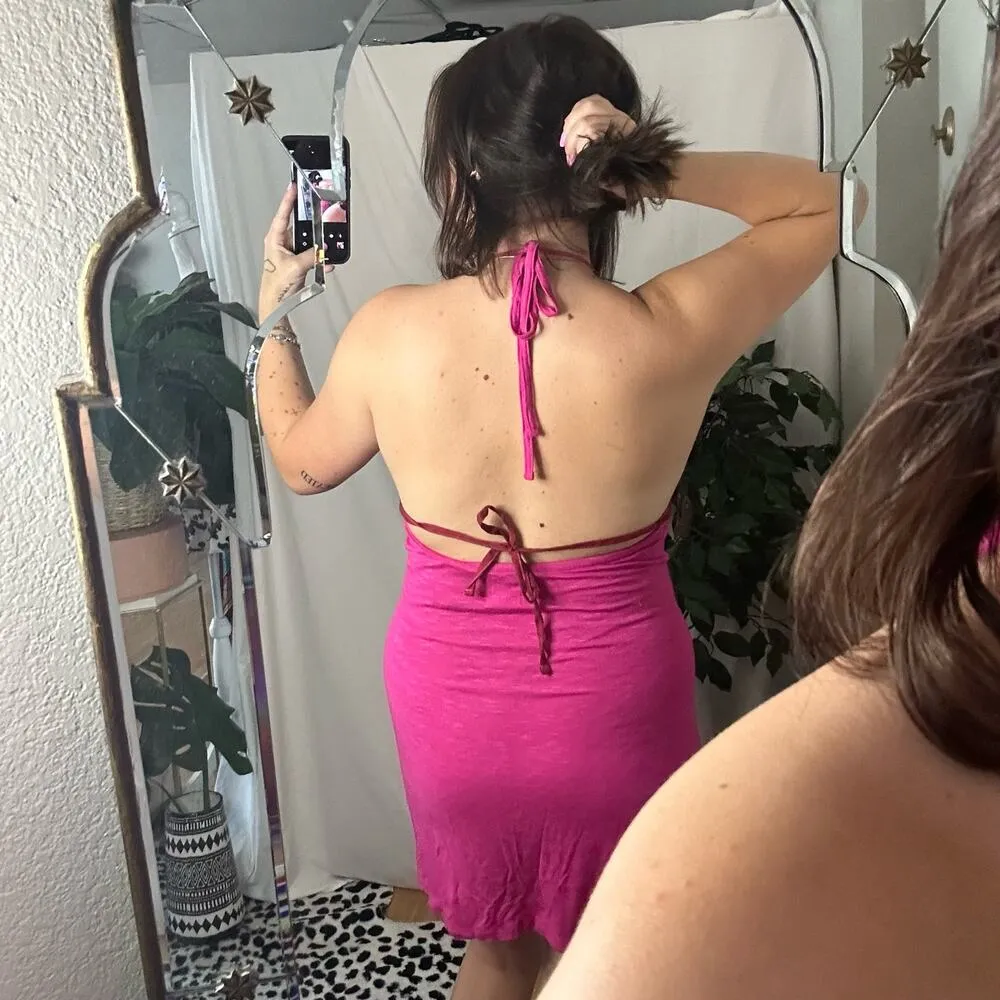 Free People Y2K  Plunge V-Neck Colorblock Halter Mini Dress Pink - Image 4