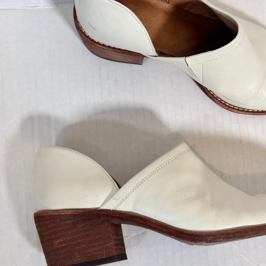Madewell White Leather Ankle Boots Womens 7.5 Western Pointed Toe Stacked Heels - Image 9