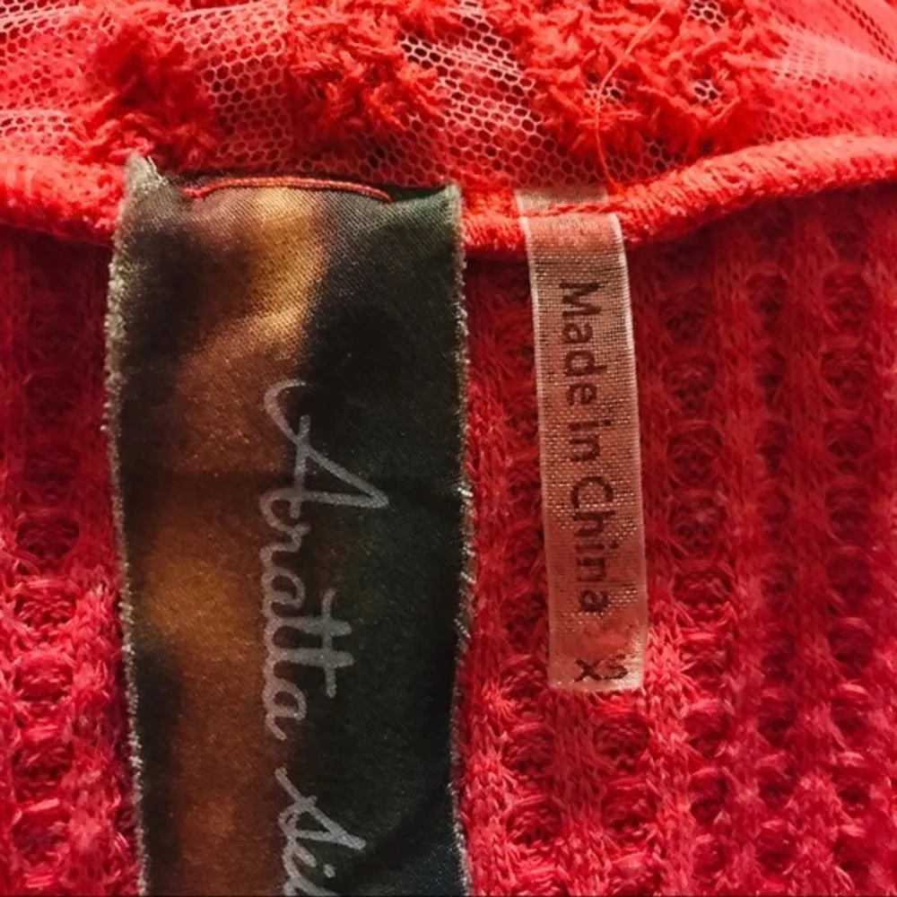 Anthropologie Aratta‎ Silent Journey Stories of shawl orange waffle Cardigan XS - Image 4