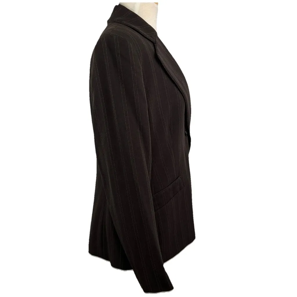 Ann Klein Suit Set Sz 14P Brown Pin Stripe Blazer and Lined Pants Trousers - Image 6