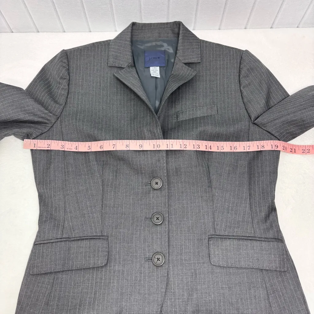 J. Crew Super 120's Wool Pinstripe Gray‎ Blazer Size Women's Size 10 - Image 5