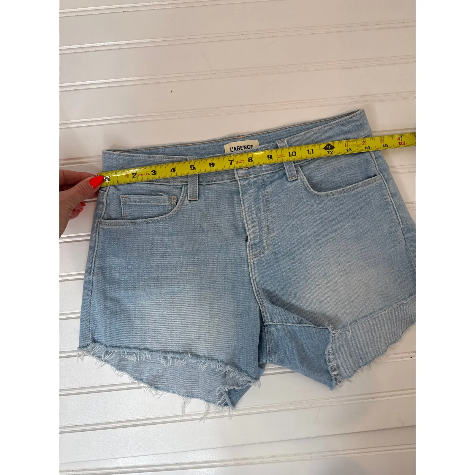 NWT L’AGENCE Audrey Denim Shorts Light Wash Blue & Cream Raw Hem Bundle Sz 25 - Image 10