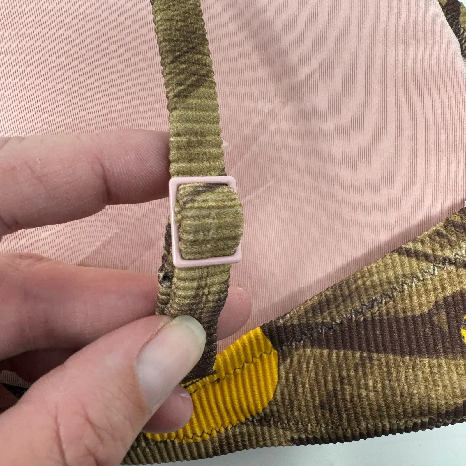 Aerie Scoop Bikini Top Tropical Floral Brown Pink Ribbed Ruched Size XXL NWOT - Image 8