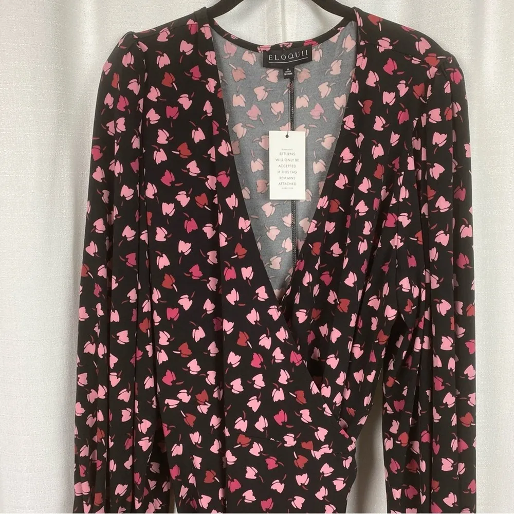 Eloquii Black&Pink Floral Parisian Petals Mini Wrap Dress Sz.22W NWT - Image 7