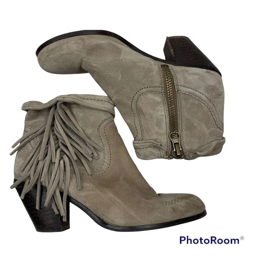 Sam Edelman Size 7.5 Louie Ankle Bootie Distressed Suede Leather Fringe Women's - Image 2