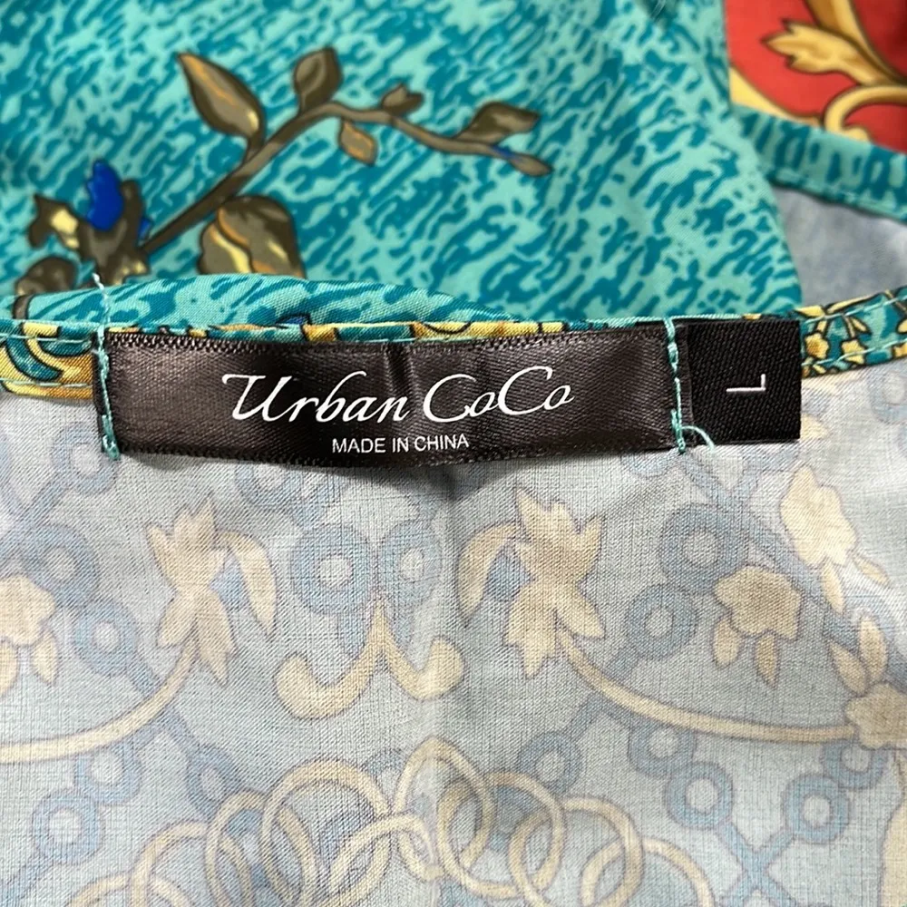 Urban Coco Bohemian Neck Tie Vintage Printed Ethnic Style Shift Dress - Image 9