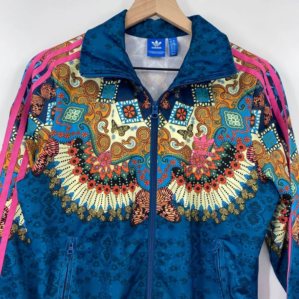 Farm Rio Adidas x Farm Borbomix Trefoil Kaleidoscope Print Athletic Blue Womens Medium - Image 6