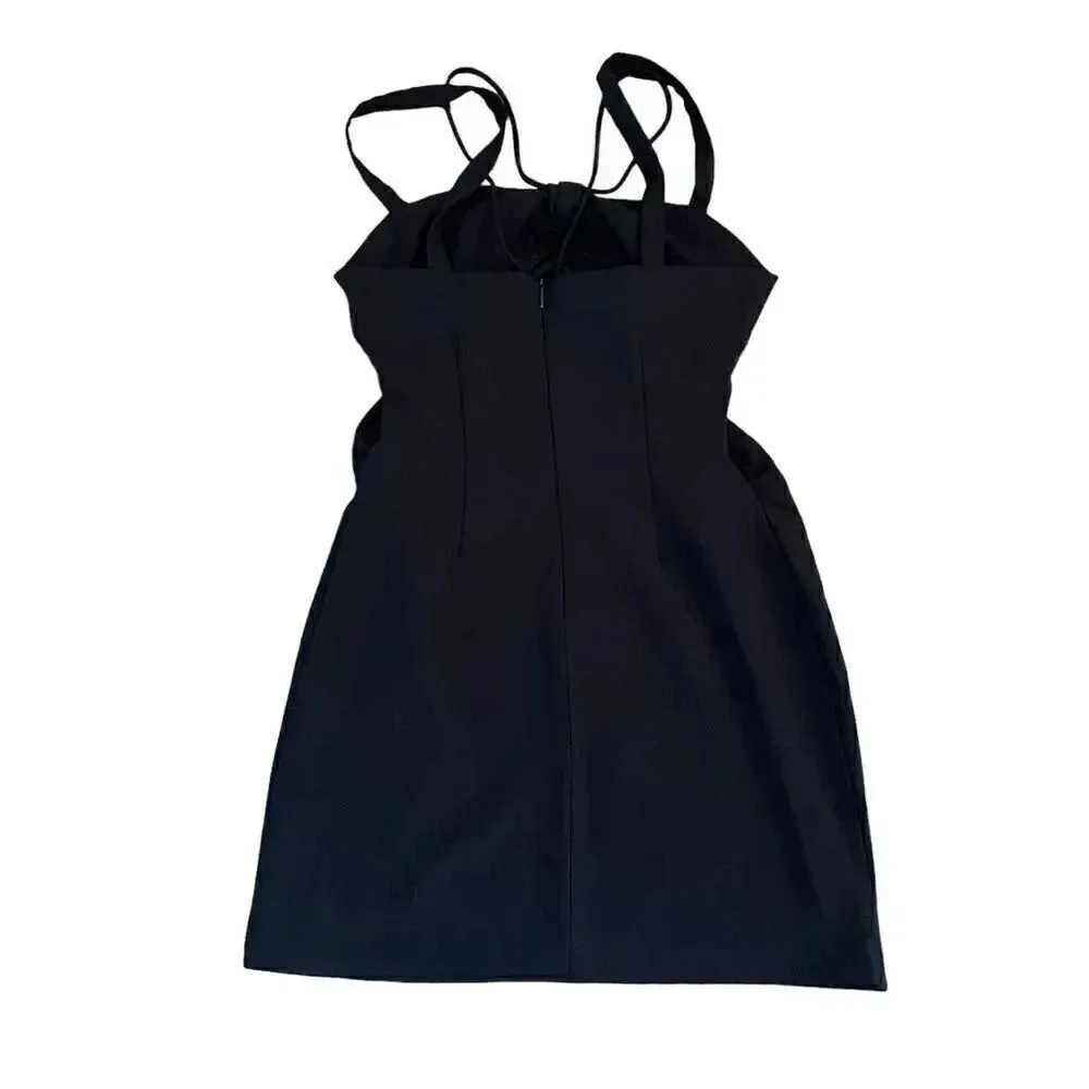 Zara Women’s Black knot bow top ruched sides double straps Mini Dress SZ S #1161 - Image 7