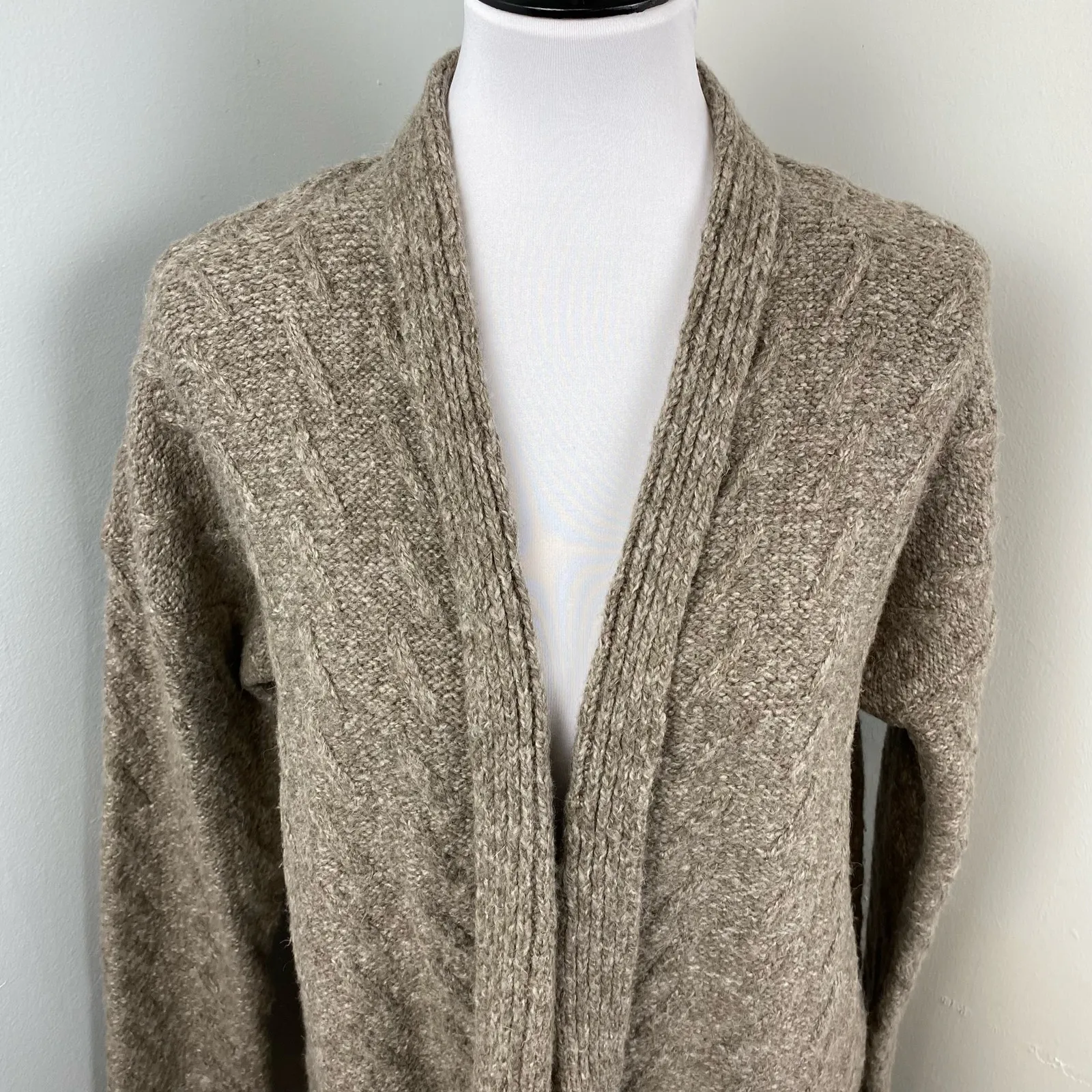 J Jill Neutral Taupe Alpaca Blend Open Cardigan Small Tan - Image 2