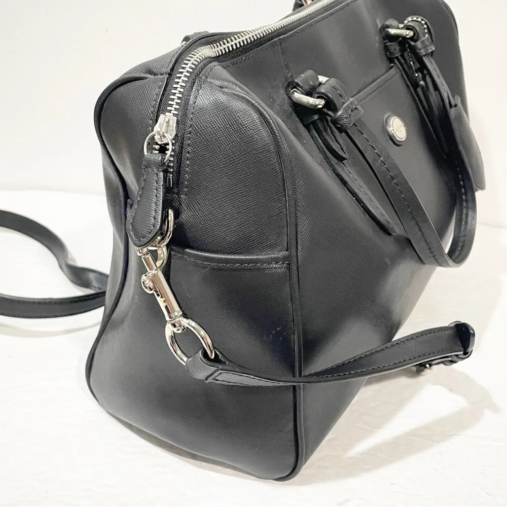 Coach Crossgrain Carryall Satchel Zip top Closure Double Handle Purse Bag Black - Image 3