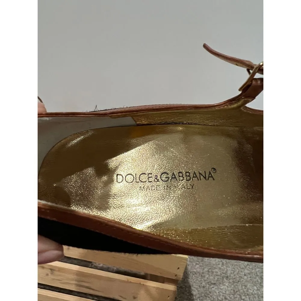 Dolce & Gabbana Women’s Shoes Black brown Fabric Open toe Platform Heels 38.5 - Image 6