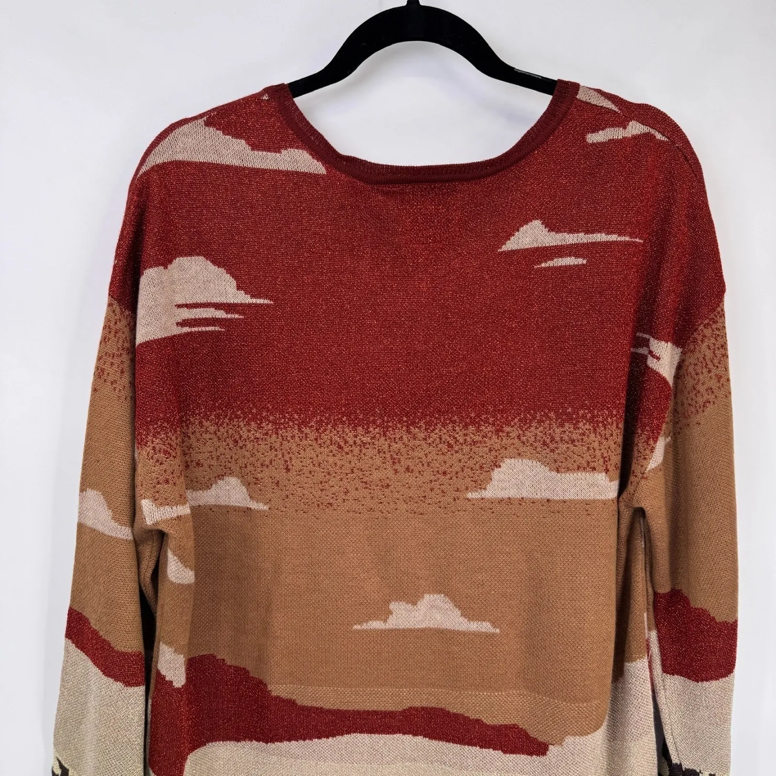 Cotton & Rye Sweater Womens L Metallic Orange Tan Coyote Southwest Print Acrylic Size L - Image 10