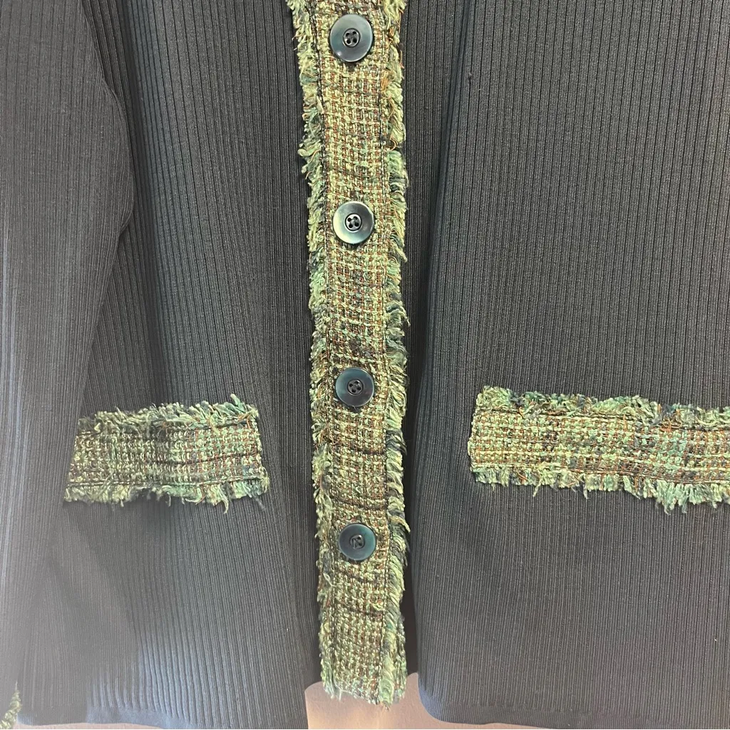 Elana by Tanner Blazer Navy Knit V Neck w/ Pattern Silk Blend Sz 2 EUC Blue - Image 3