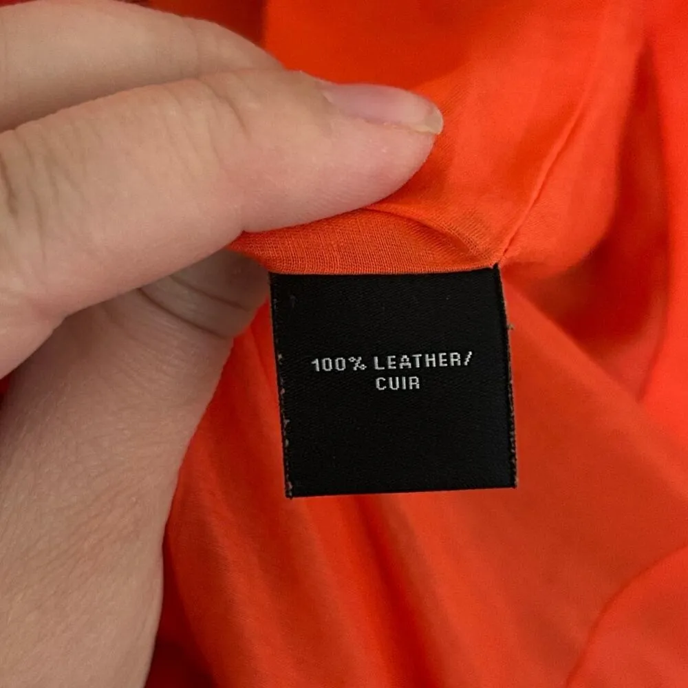 Lafayette 148 Leather Jacket Women's Size 16 Orange Moto Coat Spring Autumn FLAW - Image 9