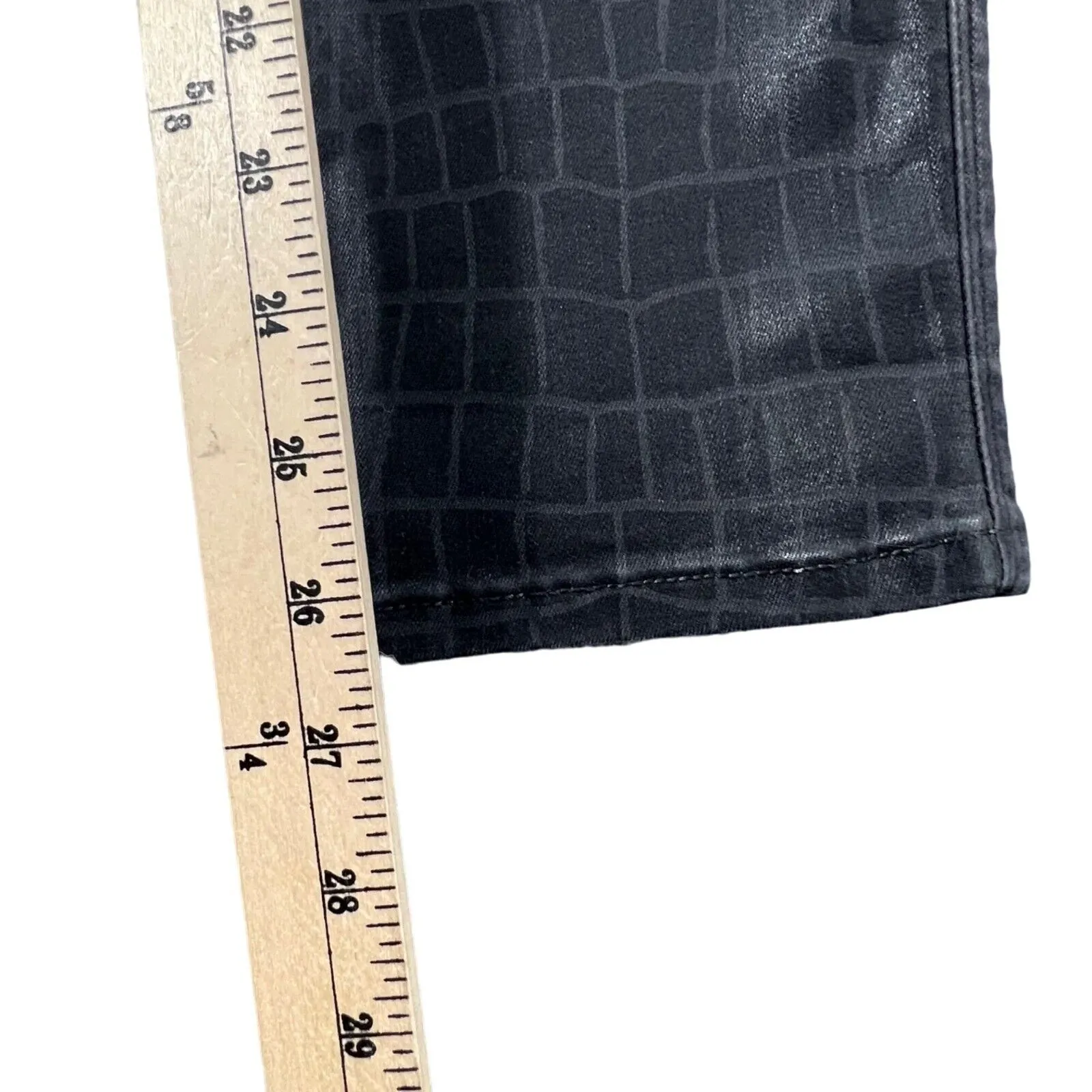 FRAME Le Sylvie Croc Embossed Pants 27 Black Faux Leather Slender Straight Leg - Image 11