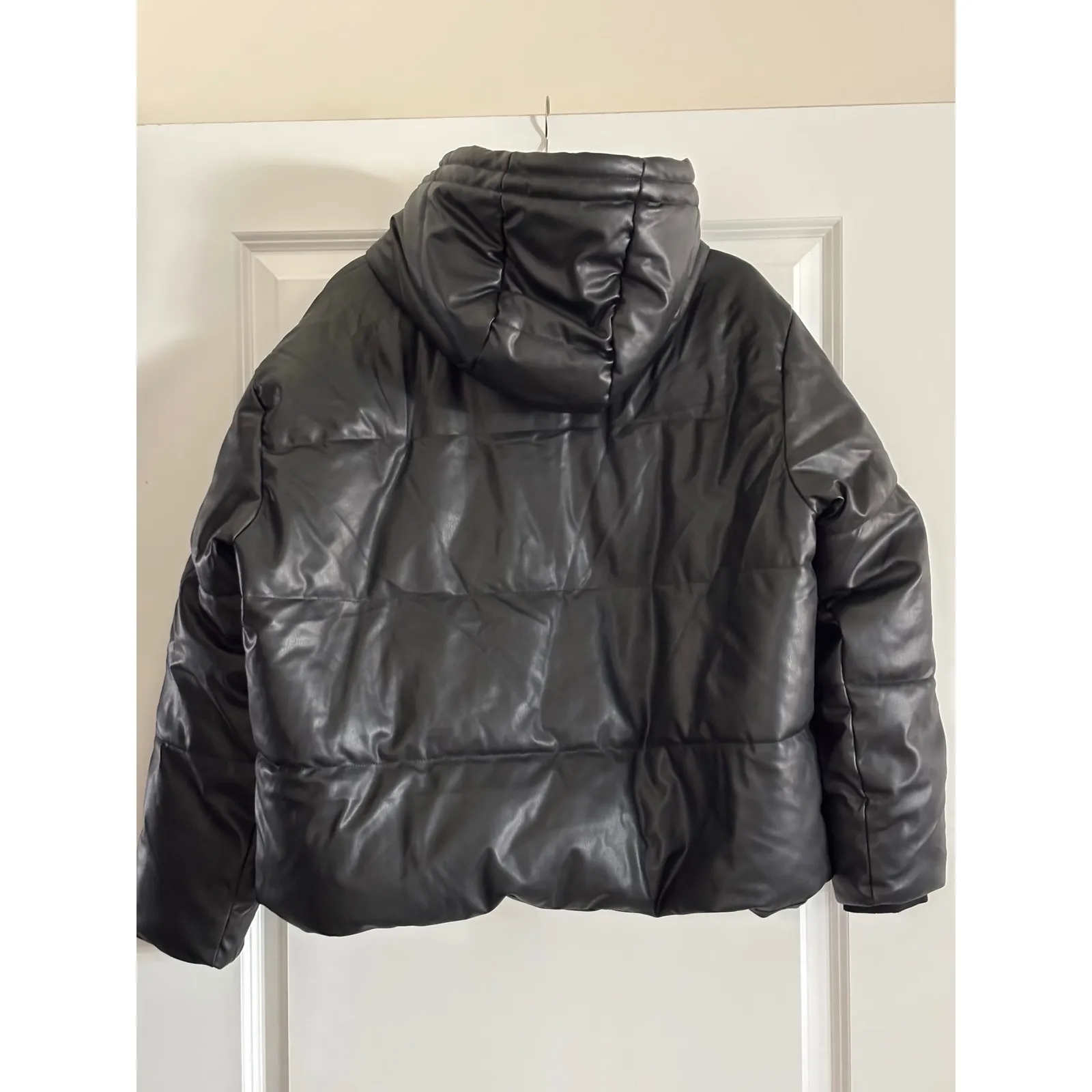 ZARA Black Shiny Faux Leather Puffer Jacket - Image 2