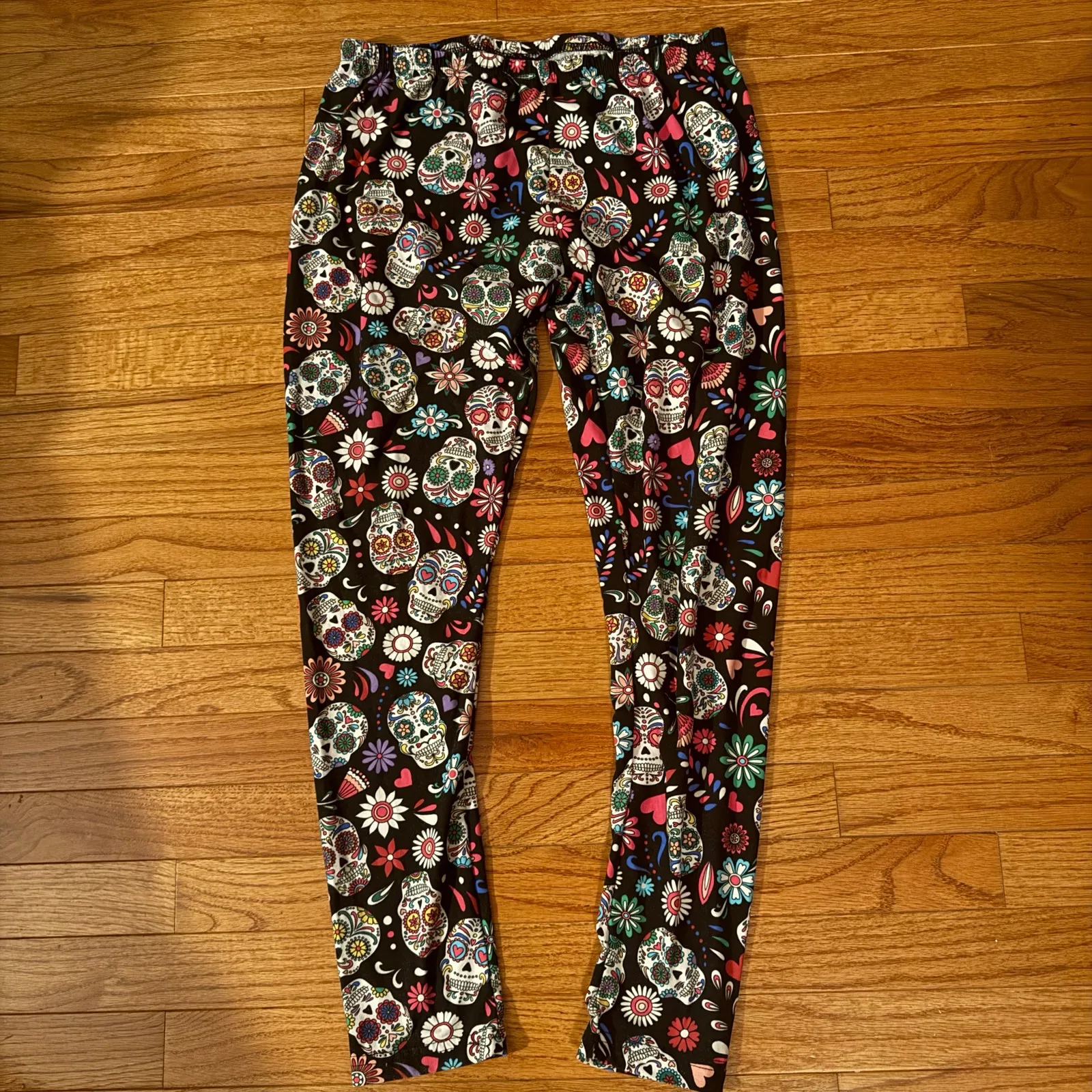 Sugar Skull Floral Print Leggings -Large - Image 2