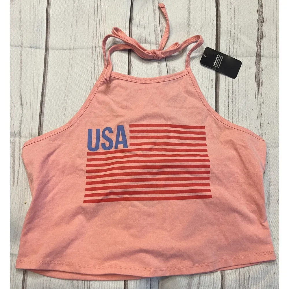 Issac Morris USA Flag Graphic Halter Cropped Top Women’s XL NWT - Image 3