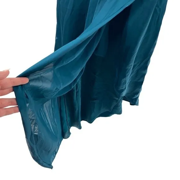 Lovers + Friends Size xs Brynn Asymmetrical Satin Plunge‎ Dress Open Back Teal - Image 11