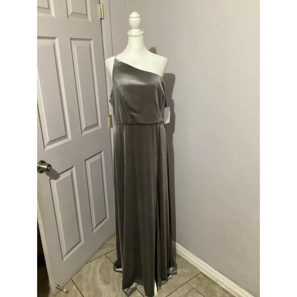 After Six One-Shoulder Spaghetti Strap Maxi Dress Caviar Gray - Image 4