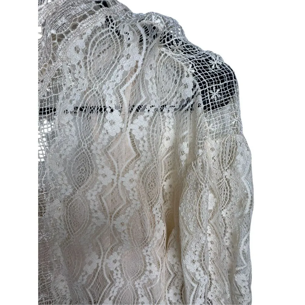 Free People Cream Half Sleeve Lace Mini Dress With Open Back - Image 3