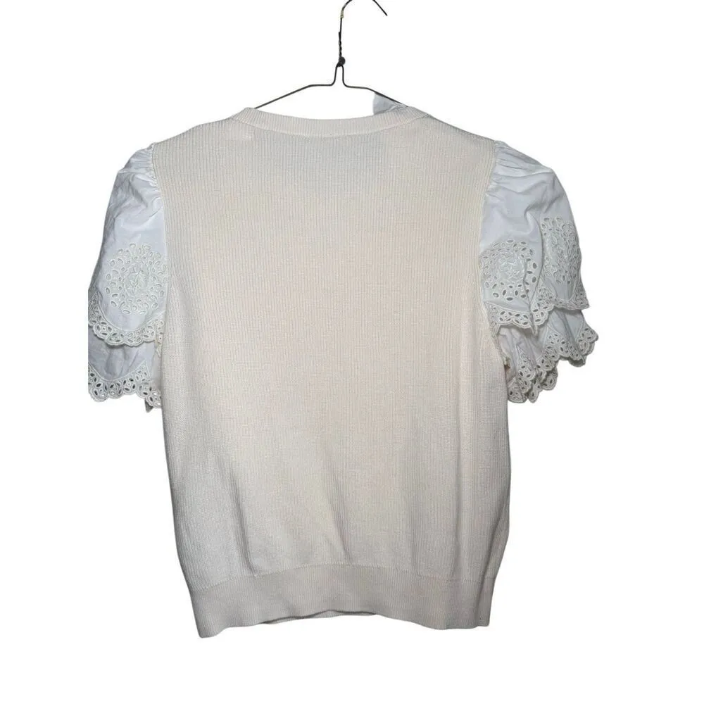 & Other Stories knit puff eyelet sleeve top Medium - Image 3