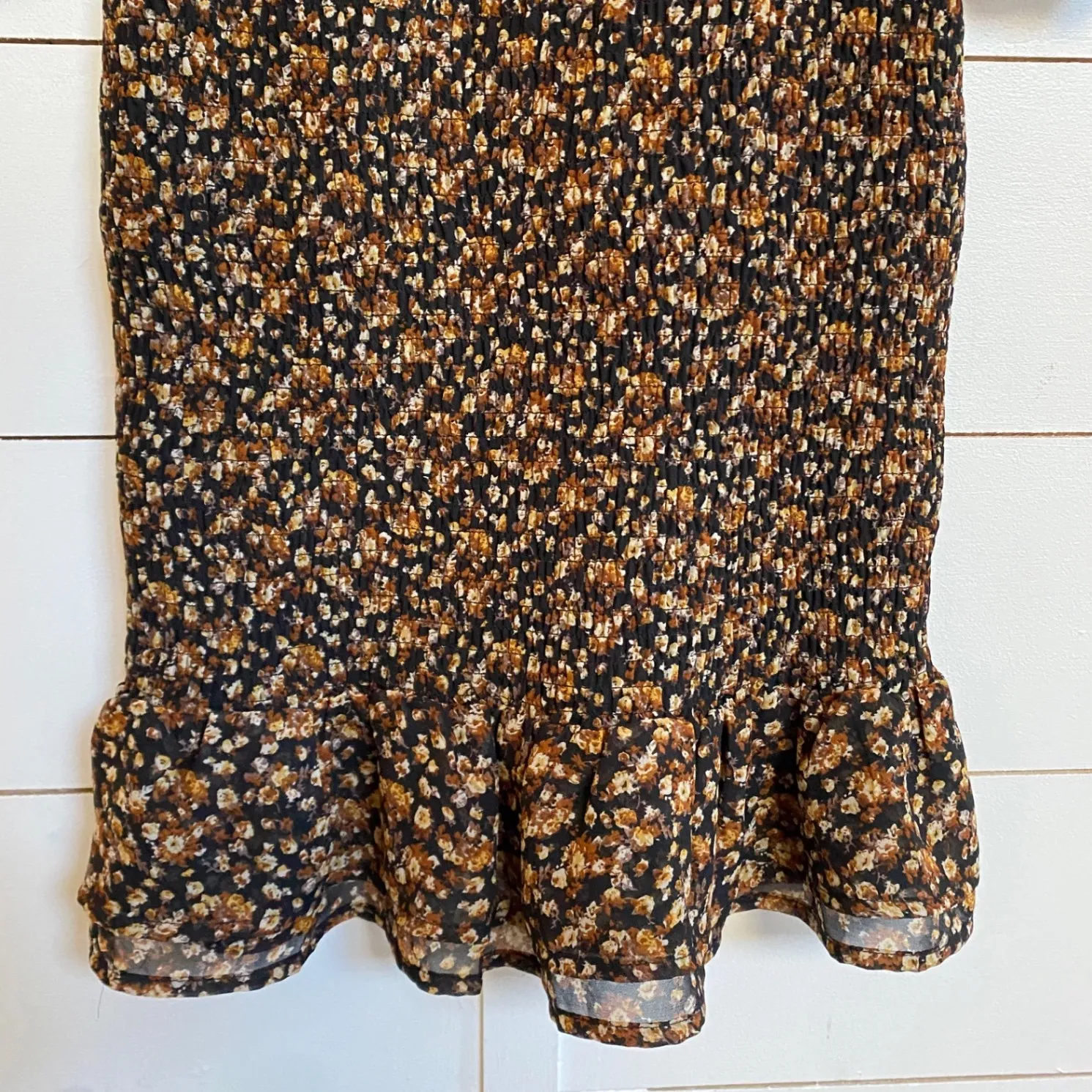 Skies are Blue Women's Ditsy Floral Brown/Black Coquette Mini Smocked Dress - M - Image 6