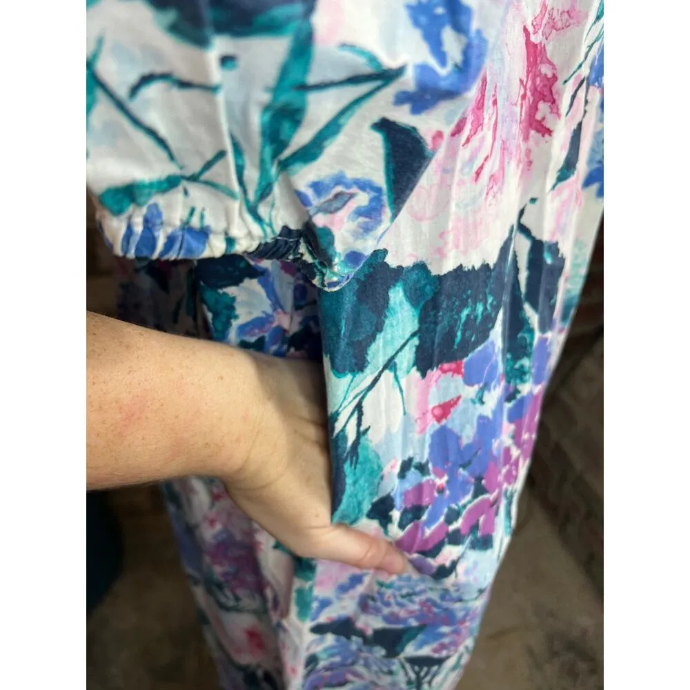 house dress floral pocket zip front purple pink green white - Image 7