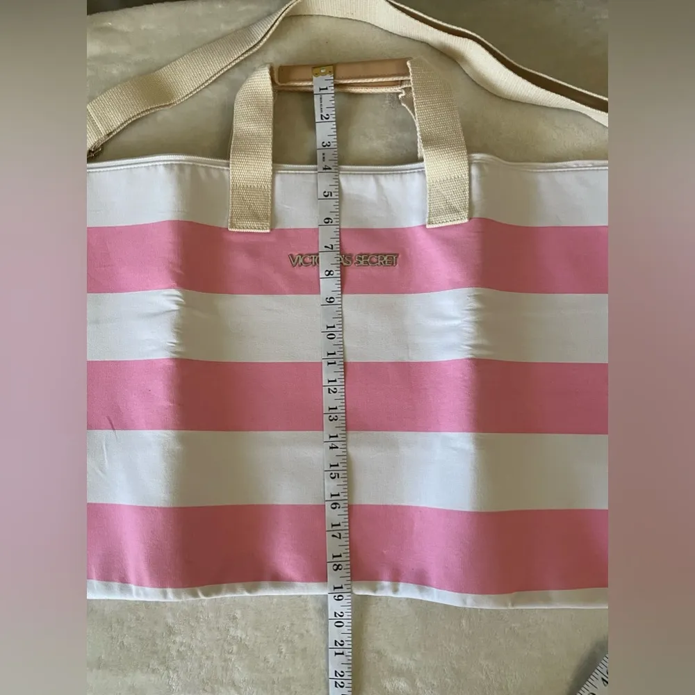 NWOT Victoria’s Secret Canvas Zipper Duffel Bag Pink/Cream Stripes - Image 6