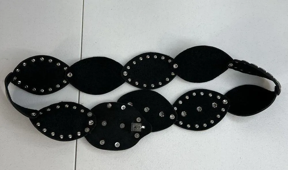 Leather Studded Belt Large 38 Bling Buckle Conch Style Black Silver Southwestern - Image 8