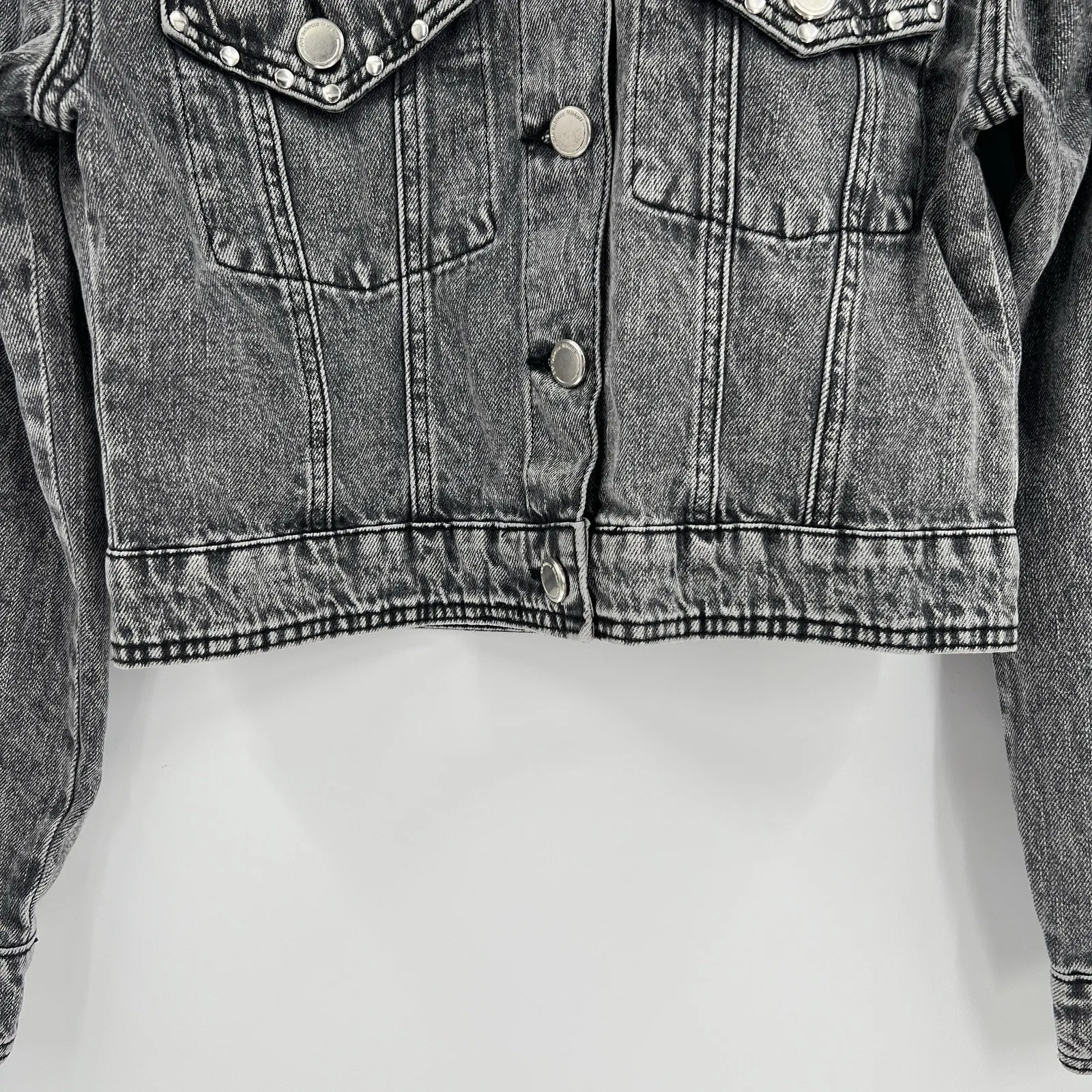 Rebecca Minkoff Studded Denim‎ Jean Jacket Black Gray 100% Cotton Size Small - Image 4