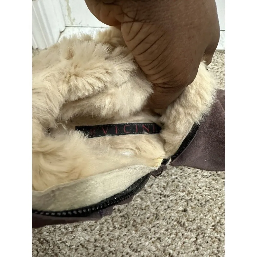 Vicini Made In Italy Tan Suede Faux Fur Lined Knee High Pointed Toe Boots Sz 8 - Image 16