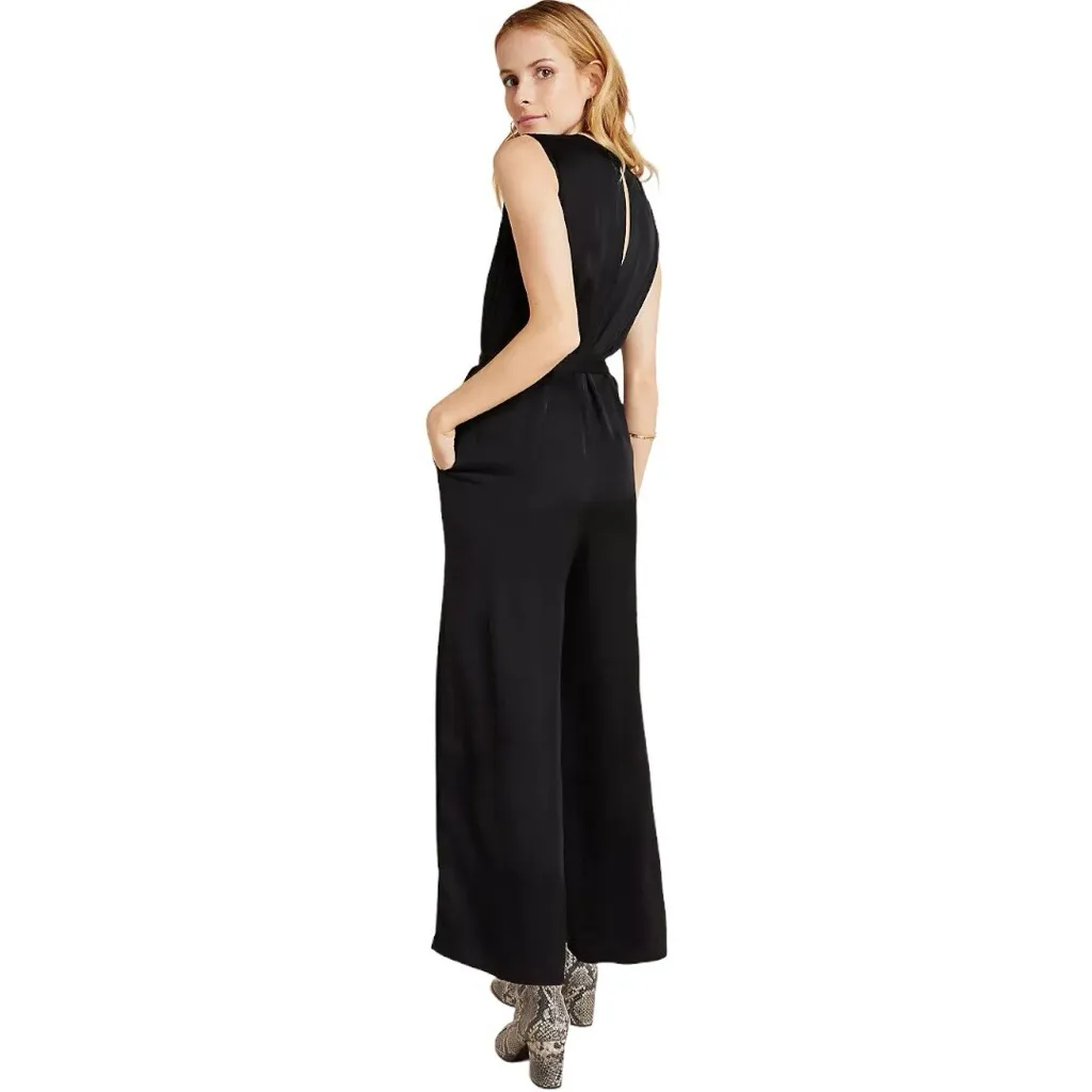 Velvet By Graham Spencer Anthropologie Black Ivy Satin Jumpsuit - Image 3
