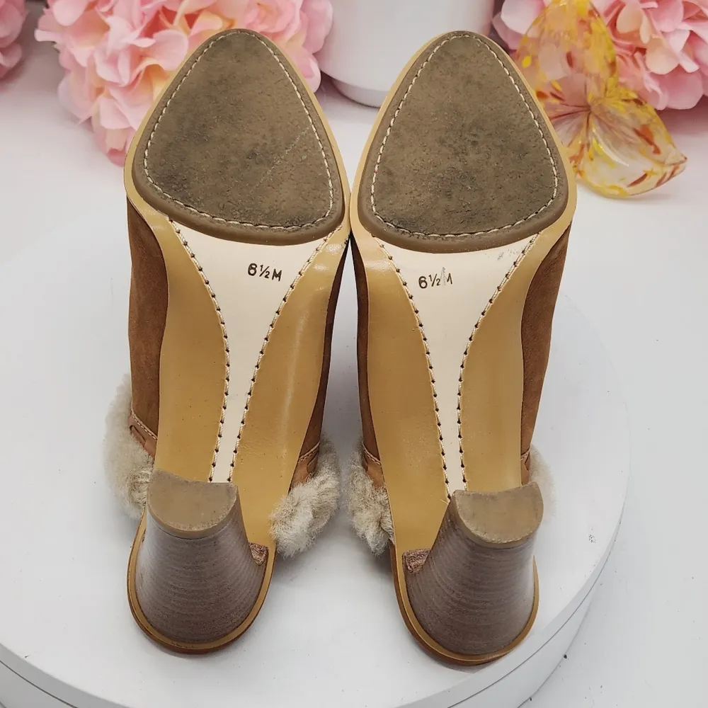 Arturo Chiang Vintage Y2K Shearling, Suede & Leather Mules Heels Tassels Sz 6.5 - Image 15