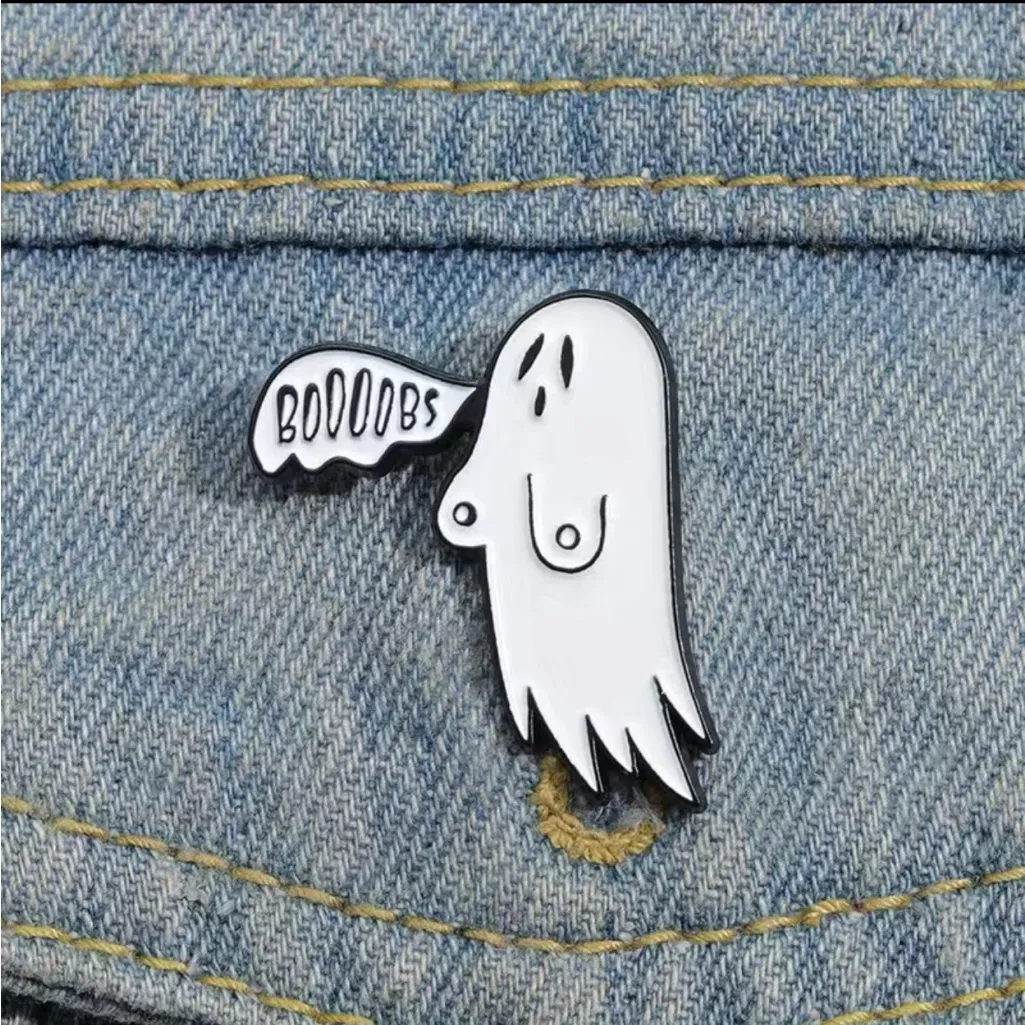1pc Ghost White Enamel Pin, Brooch‎ Lapel Badge Cartoon Gothic Zinc Alloy Funky - Image 2