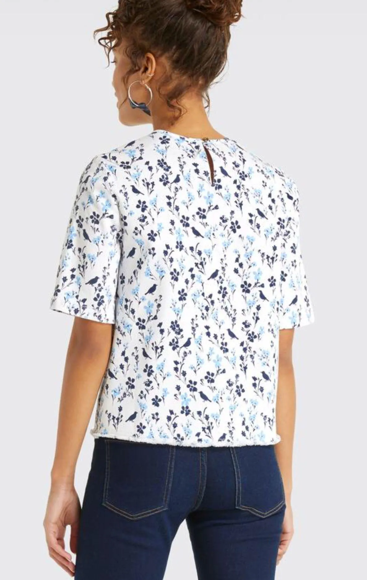 PRINTED DENIM POPOVER TOP (Sz0) - Image 3