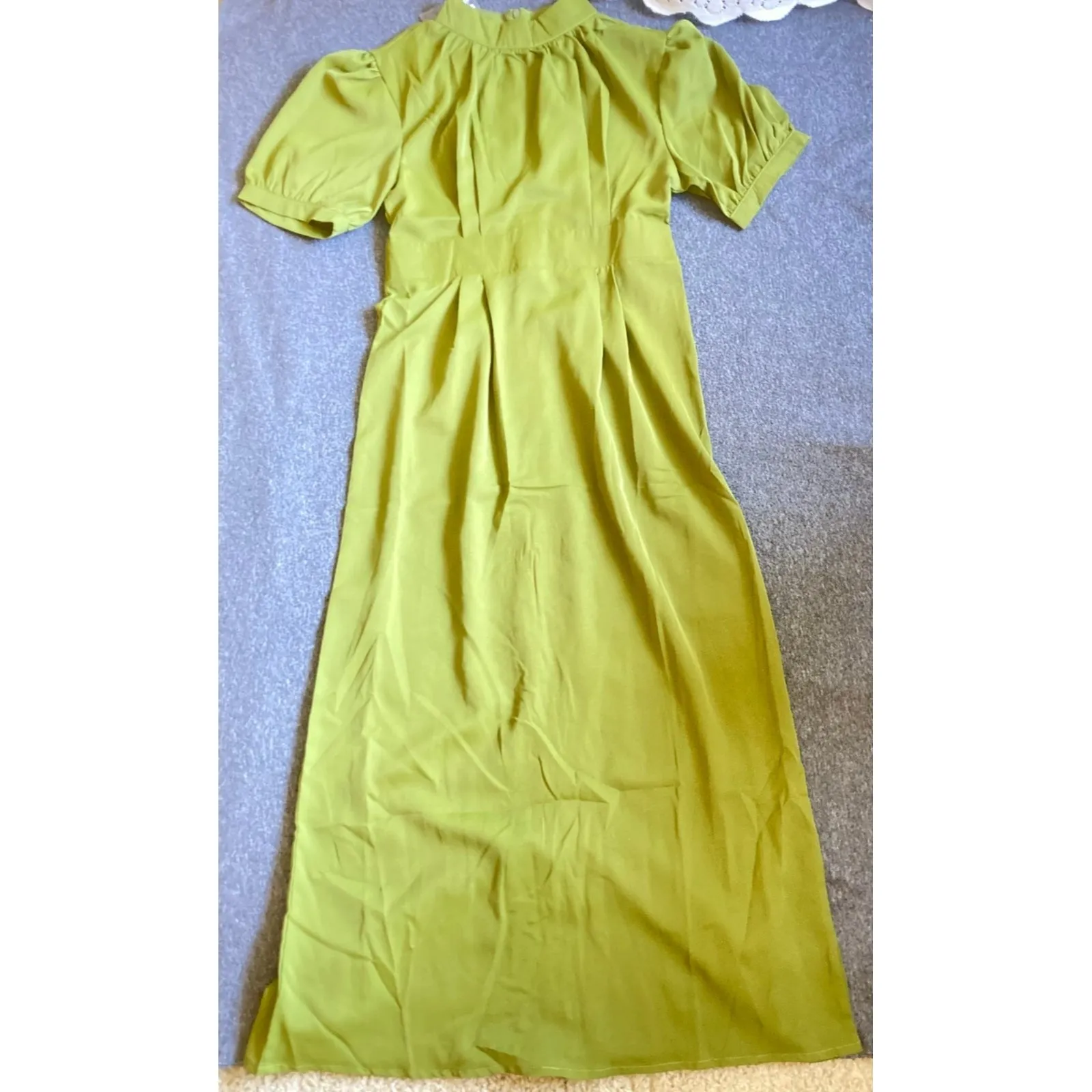 Retro Green Puff Sleeve Dress Women Spring Summer‎ New Vintage Style High Waist Size XS - Image 3