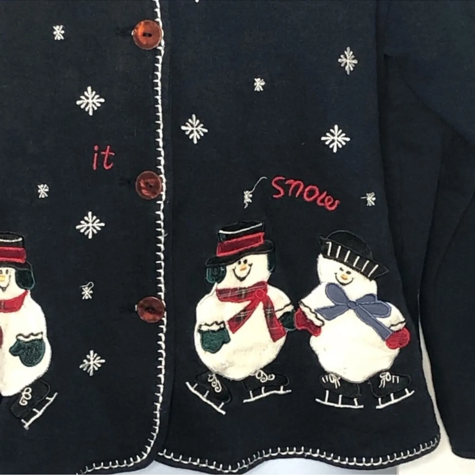 Vintage Paul Harris Let It Snow Cardigan L | 90s Snowman Ugly Christmas Sweater Red Size L - Image 4