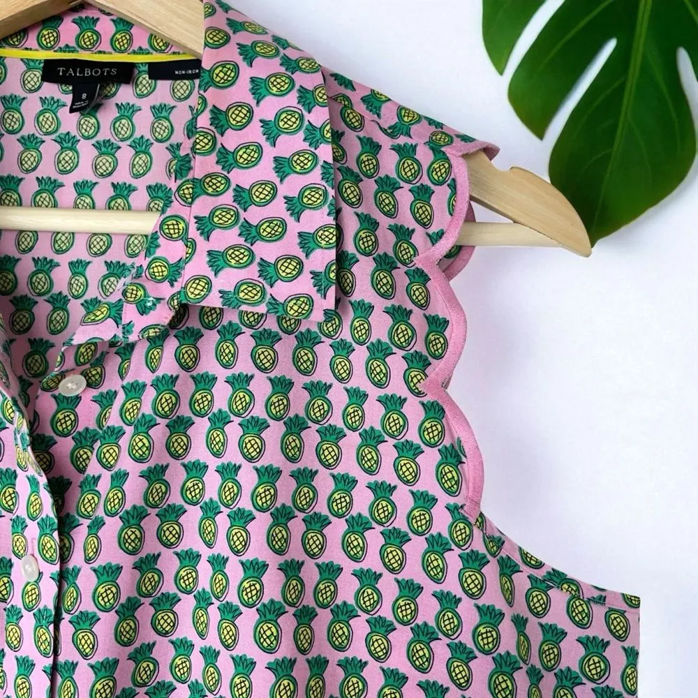 Talbots Scallop Shirt in Dancing Pineapple Print - Size 8 - Image 8